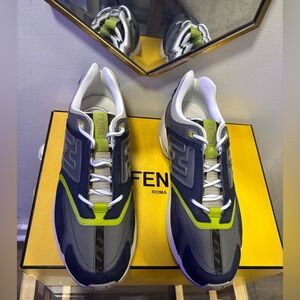 Fendi Men's Blue, Gray, and Green Sneakers